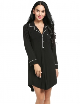 

Women Turn Down Collar Long Sleeve Polka Dot"Solid Sleepwear, Multicolor
