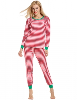 

Avidlove Red Women Casual Round Neck Long Sleeve Striped Thermal Set Shapewear & Pajamas, Multicolor