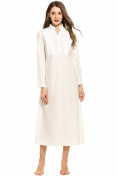 

White Women's V-Neck Long Sleeve Pleated Sleep Nightgowns Shapewear & Pajamas, Multicolor