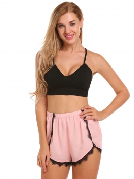 

Black Cami Cropped Top Chiffon Shorts Lounge Sleepwear Pajamas Set, Multicolor