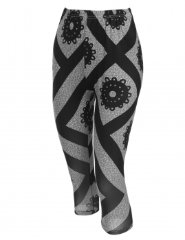 

Black Women High Waisted Print Stretch Tights Casual Skinny Capri Legging, Multicolor