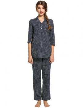 

Women Plaid V-Neck 3"4 Sleeve Shirt and Elastic Waist Pants Loose Pajama Set, Multicolor