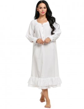 

Women Long Sleeve Nightwear Solid O Neck Sleepwear Mid Calf Nightgown, Multicolor