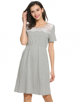 

Women's Nightgown Short Sleeve Floral Lace Elastic Waist Nightdress Sleepwear, Multicolor