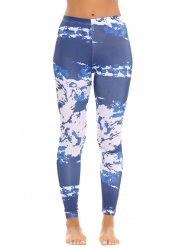 

Blue white High Waisted Print Stretch Tights Casual Skinny Leggings, Multicolor