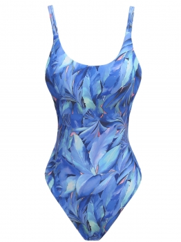 

Blue Back lace-up Floral High Cut One Piece Swimsuit, Multicolor