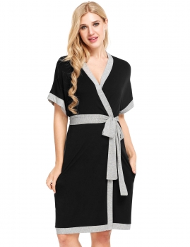 

Black Sleeveless Solid Contrast Color Loose Robe With Belt, Multicolor