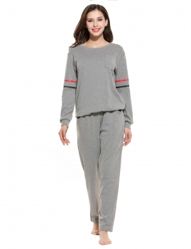 

Women Casual Round Neck Sleepwear Long Sleeves Top With Pants Pajama Set, Multicolor