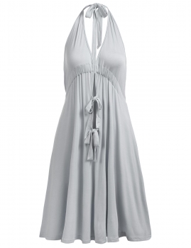

Gray Halter Solid Backless Bow Front Open Pregnant Dress, Multicolor