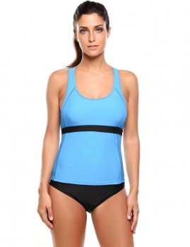 

Blue New Women Sexy Contrast Color Tank Top and Solid Underpants Swimsuit 2 Pieces Bikini Set Bathing Suit, Multicolor