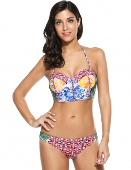 

New Fashion Stylish Women Sexy Bikini Set Floral Print Strapless Swimwear Swimsuit, Multicolor
