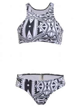 

Black Printed Racerback Padded Bandage Split Swimwear, Multicolor