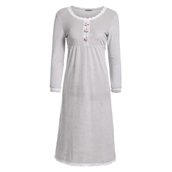 

Women Long Sleeve Lace Trimmed Lounge Dress Nightgown Sleepwear Nightdress, Multicolor