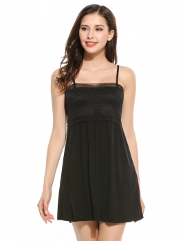 

Black Sexy Adjustable Strap Lace Elastic Waist Sleepwear Dress, Multicolor