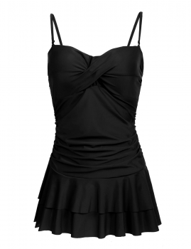 

Black Spaghetti Strap Ruched Push Up One-Piece Swimsuit, Multicolor