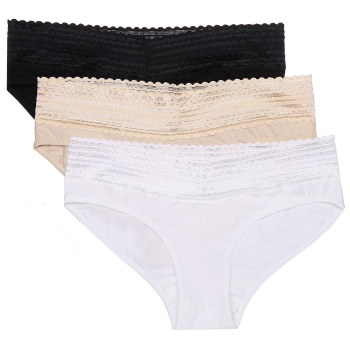 

Mix Solid 3 Pieces Lace Trim Thong Underwear Lingerie Panties Set, Multicolor