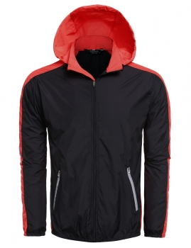 

Men Outdoor Sports Hooded Long Sleeve Contrast Color Patchwork Zip-up Jacket, Multicolor