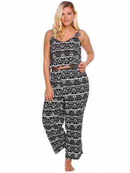 

Black Plus Size Vintage Print Cami Top and Pants Pajama Set, Multicolor