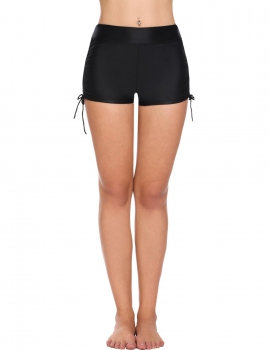 

Black Solid Swim Boyshorts Bikini Bottom Swimwear with Adjustable Ties, Multicolor