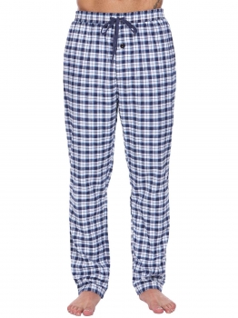 

Blue Elastic Waist with Drawstring Plaid Pajama Pants, Multicolor