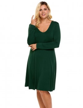 

Army green Plus Size Long Sleeve Solid Casual Loose Nightgown, Multicolor