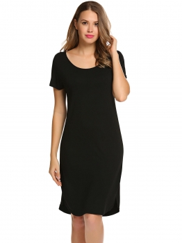 

Black Cap Short Sleeve Solid Cross Back Nightgown with Eye Mask, Multicolor
