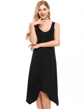 

Black Sleeveless V Neck Asymmetrical Hem Nightgown Sleepwear, Multicolor