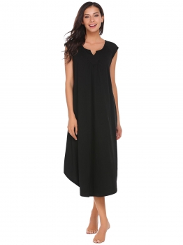 

Black Notched Collar Cap Sleeve Nighties Sleepwear, Multicolor