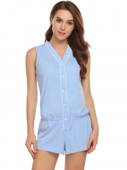 

Grey Sleeveless Bodysuit Button Front Solid Slim Rompers Pyjamas, Multicolor