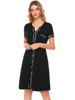 

Black Short Sleeve Comfort Contrast Color Nightgown Sleepwear Pajamas, Multicolor