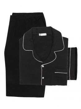

Black Men's Patchwork Long Sleeve Tops with Elastic Waist Pants Pajama Sets, Multicolor