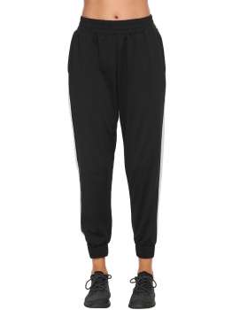 

Black Elastic Striped Side Jogger Training Sports Pants, Multicolor