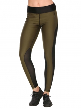 

Army green Elastic Waist Stitching Mesh Patchwork Yoga Pants, Multicolor