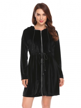 

Black Women Velvet Long Sleeve Hooded Sleepwear Robe, Multicolor