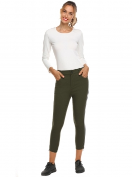 

Army green Women Casual Elastic Waist Patchwork Slim Pants Zipper and Button Closure, Multicolor