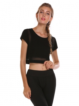 

Black Short Sleeve Patchwork O-Neck Solid Loose Tops, Multicolor