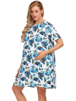 

Blue O-Neck Short Sleeve Floral Maternity Pyjamas, Multicolor