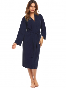

Dark blue Women 3"4 Sleeve Kimono Waffle-Weave Bathrobe Long Waffle Robe, Multicolor