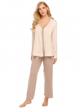 

Apricot Women Pajamas Set Long Sleeve Button-Down Top and Pants Bottom Sleepwear, Multicolor