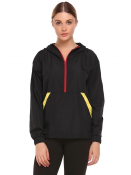 

Black Women Long Sleeve Half Zipper Windcoat Cycling Outdoor Hoodie, Multicolor