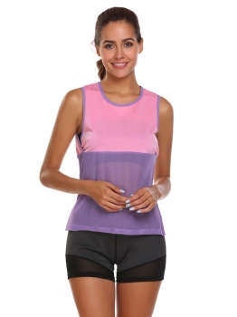 

Rose red Sleeveless Patchwork Slim Sports Yoga Tops, Multicolor