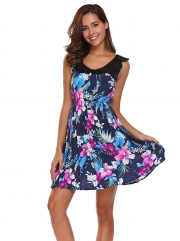 

Purple Sleeveless V-neck Floral Pajamas Sleepwear Dress, Multicolor