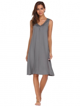

Dark gray V-neck Nightgown Tank Dress Loose Sleepwear, Multicolor