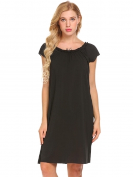 

Black Women Short Sleeve Sleepwear Ruffles Lounge Dress Solid Loose Chiffon Nightgown, Multicolor