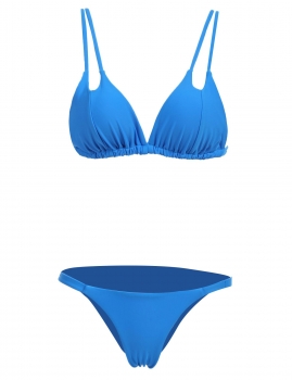 

Blue Double Strap Push Up Padded Solid Bikini Set 2 Piece Swimwear, Multicolor