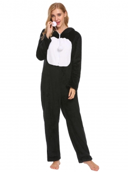

Black Women Long Sleeve Jumpsuit Sleepwear Hooded Plush Onesies Pajamas, Multicolor