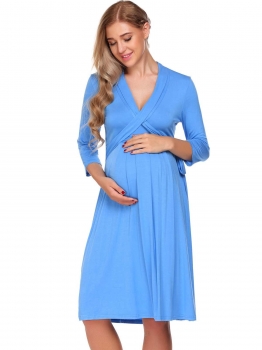 

Blue 3"4 Sleeve Solid Maternity Labor Delivery Nursing Robe Pyjamas, Multicolor