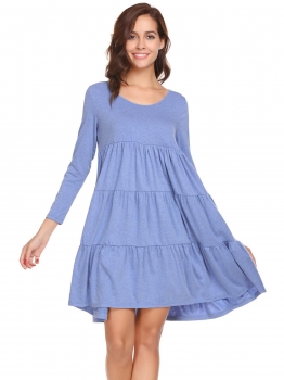 

Blue Women Sleepwear Long Sleeve Solid Casual Loose Tiered Nightgown Dress, Multicolor