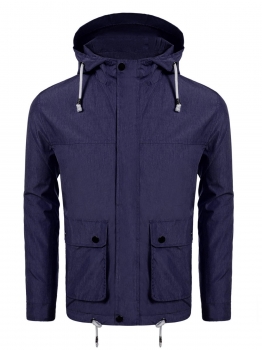 

Dark blue Hooded Long Sleeve Front-zip Lightweight Jacket, Multicolor