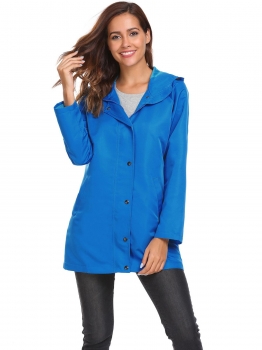 

Blue Long Sleeve Hooded Solid Loose Wind Coat, Multicolor